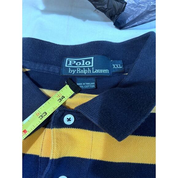 Polo Ralph Lauren Shirt Mens 2XL Blue Yellow Striped Polo Golf Performance Slit - Picture 3 of 6